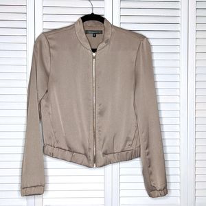 DYNAMITE Taupe Satin Lightweight Bomber Jacket